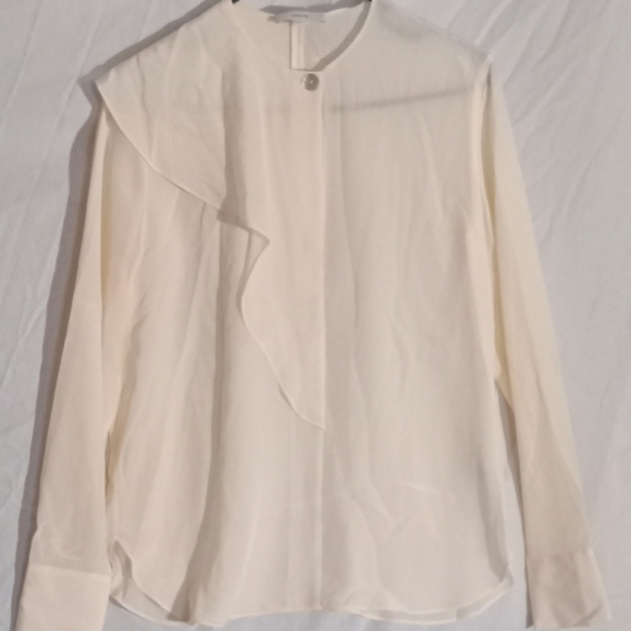 🎁🩷💚🆕️⚜️Vince⚜️🩷💚Womens Blouse Top Ivory 💯Silk Ruffle Long Sleeve Size 4 - Picture 1 of 14